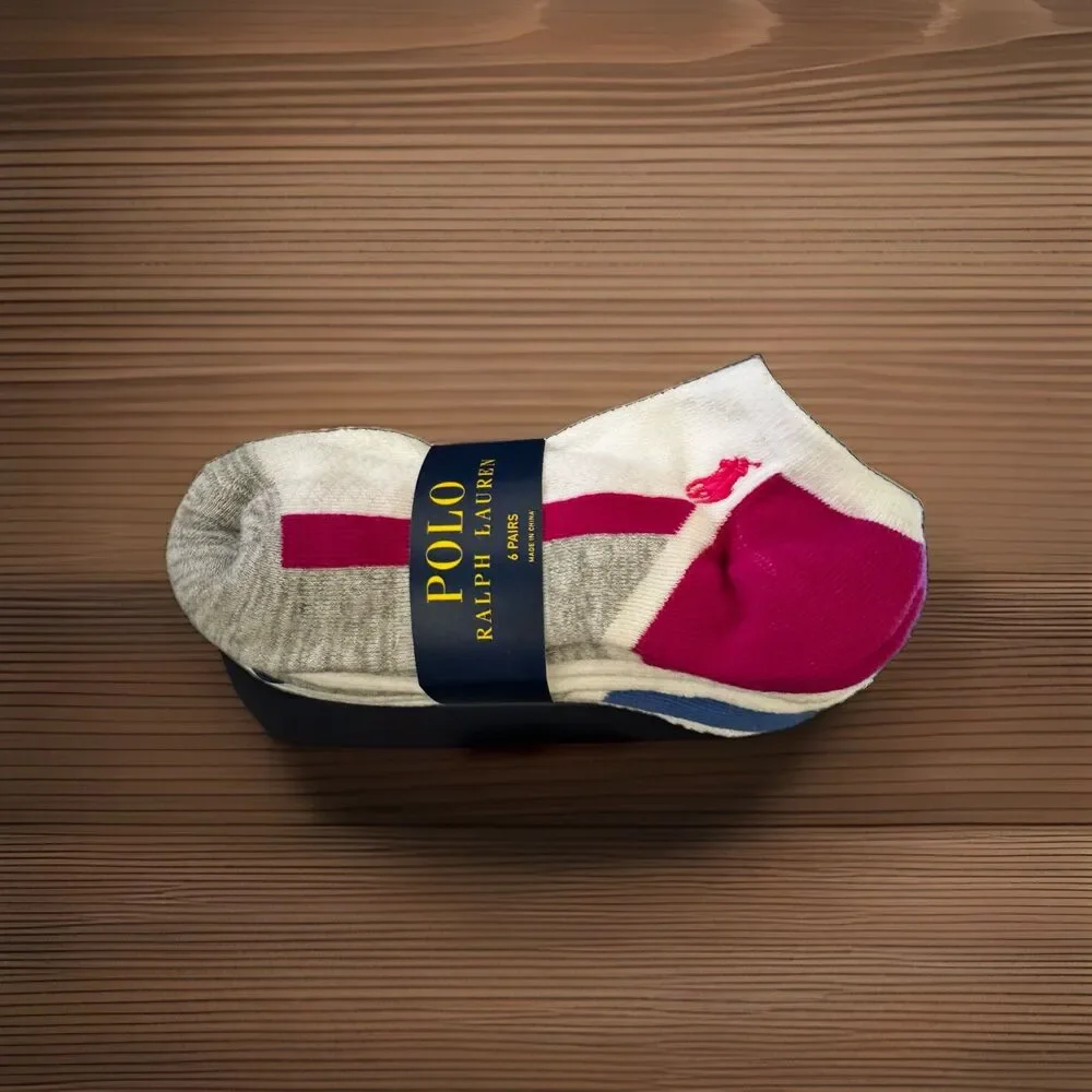 Polo Ralph Lauren Women 6-Pair Ankle Socks Cotton Blend Colorblock One Size